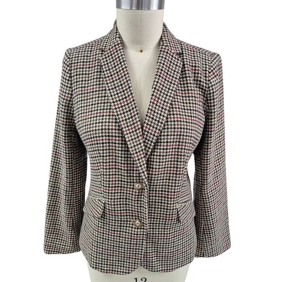 NWT Charter Club Wool Blend Blazer Fully Lined Camel Black Red Sz 12 - Picture 1 of 6